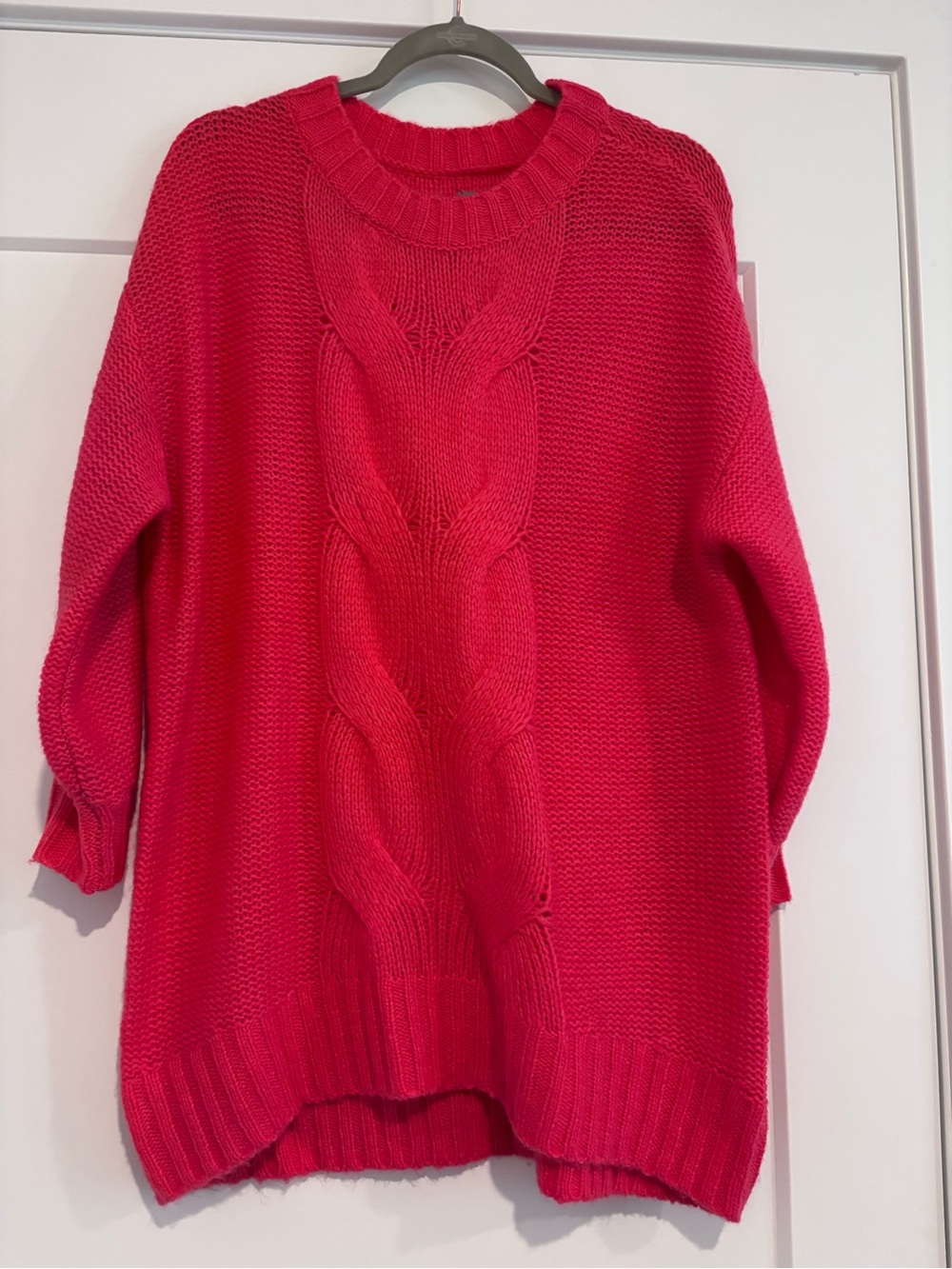 aerie Cable-Knit Crew Sweater in Hot Pink